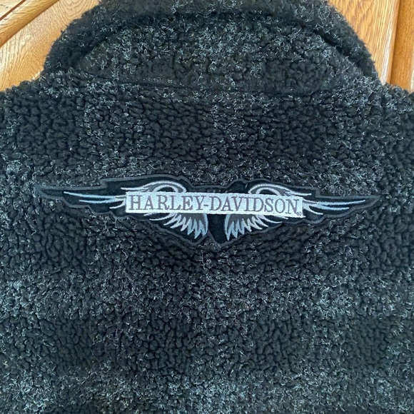 Harley Davidson Snap Down Shacket Black Gray Sherpa Long Sleeve Jacket Men’s M - Picture 4 of 9